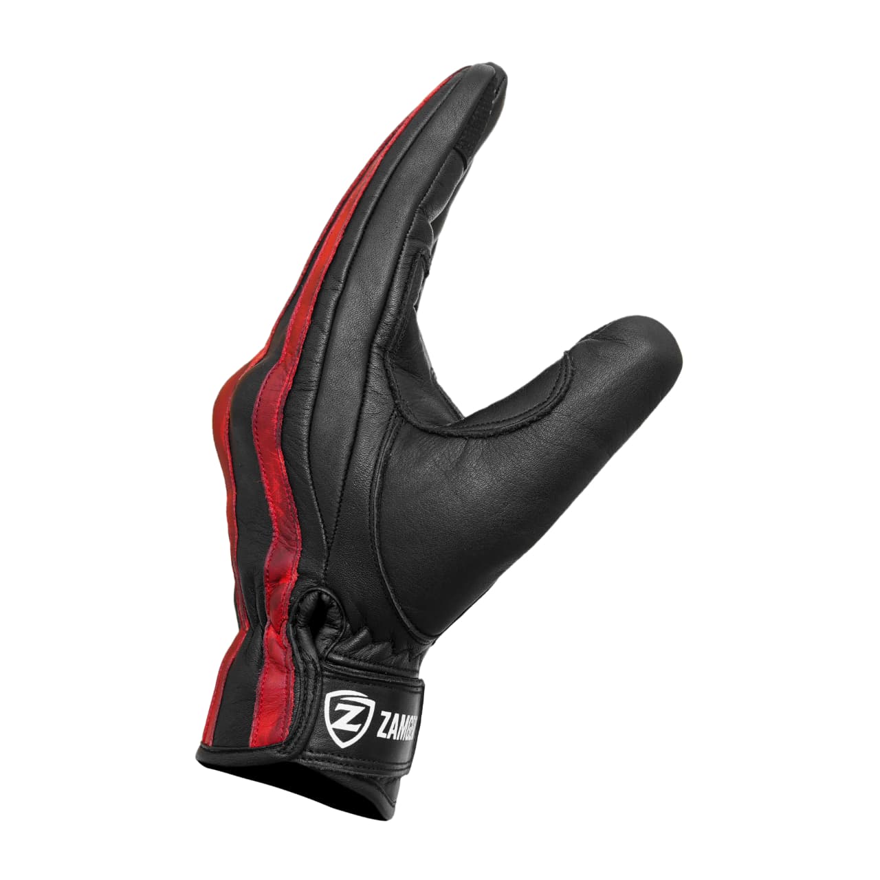 Motorcycle Leather Gloves Black Red Stripe Knuckle Protection Touchscreen & Padded Palm ZamGear