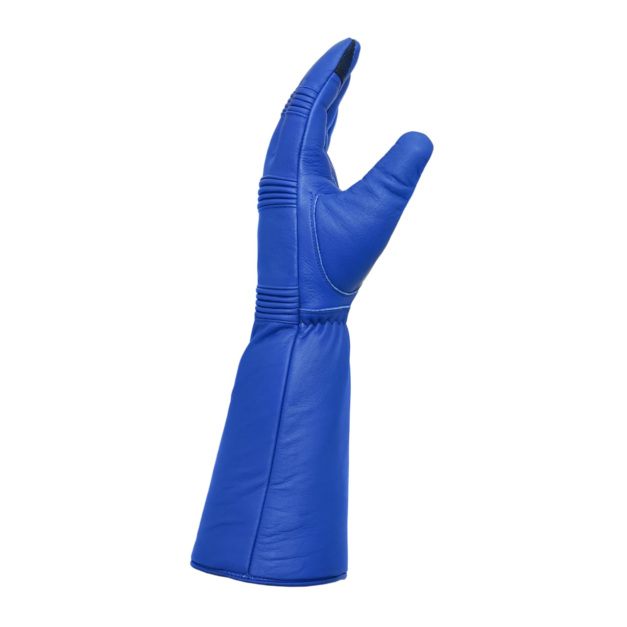 Superhero Blue Leather Gauntlets with Rubber Fins – High-End Costume Gloves