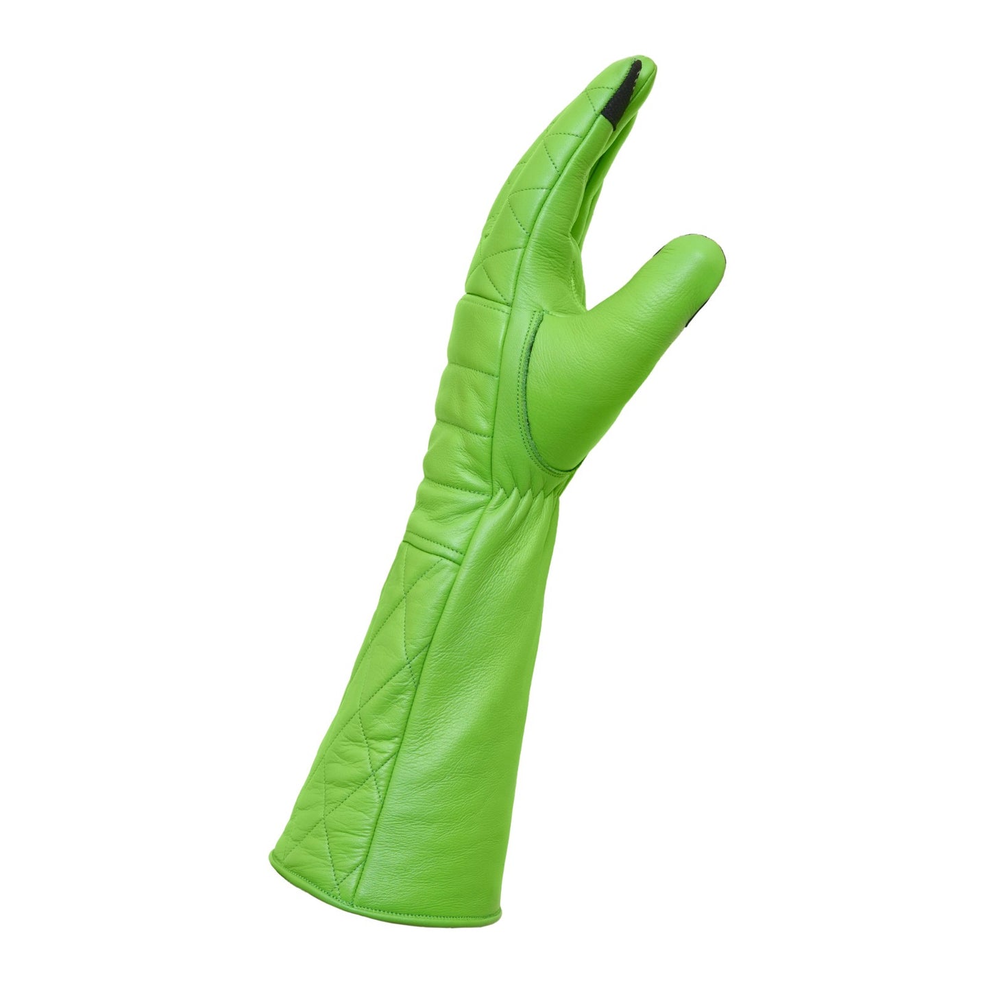 Green Leather Gauntlet Gloves – Quilted Design Extended Cuff Costume Gloves
