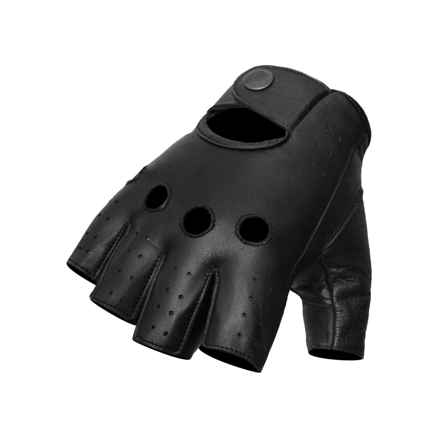 Men Classic Black Half Finger Gloves Soft Genuine Cowhide Leather