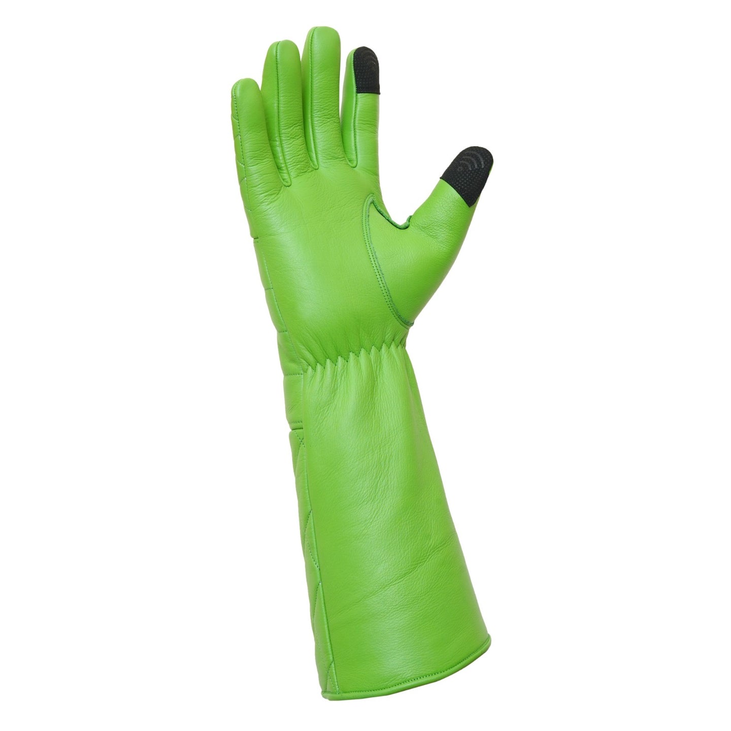 Green Leather Gauntlet Gloves – Quilted Design Extended Cuff Costume Gloves