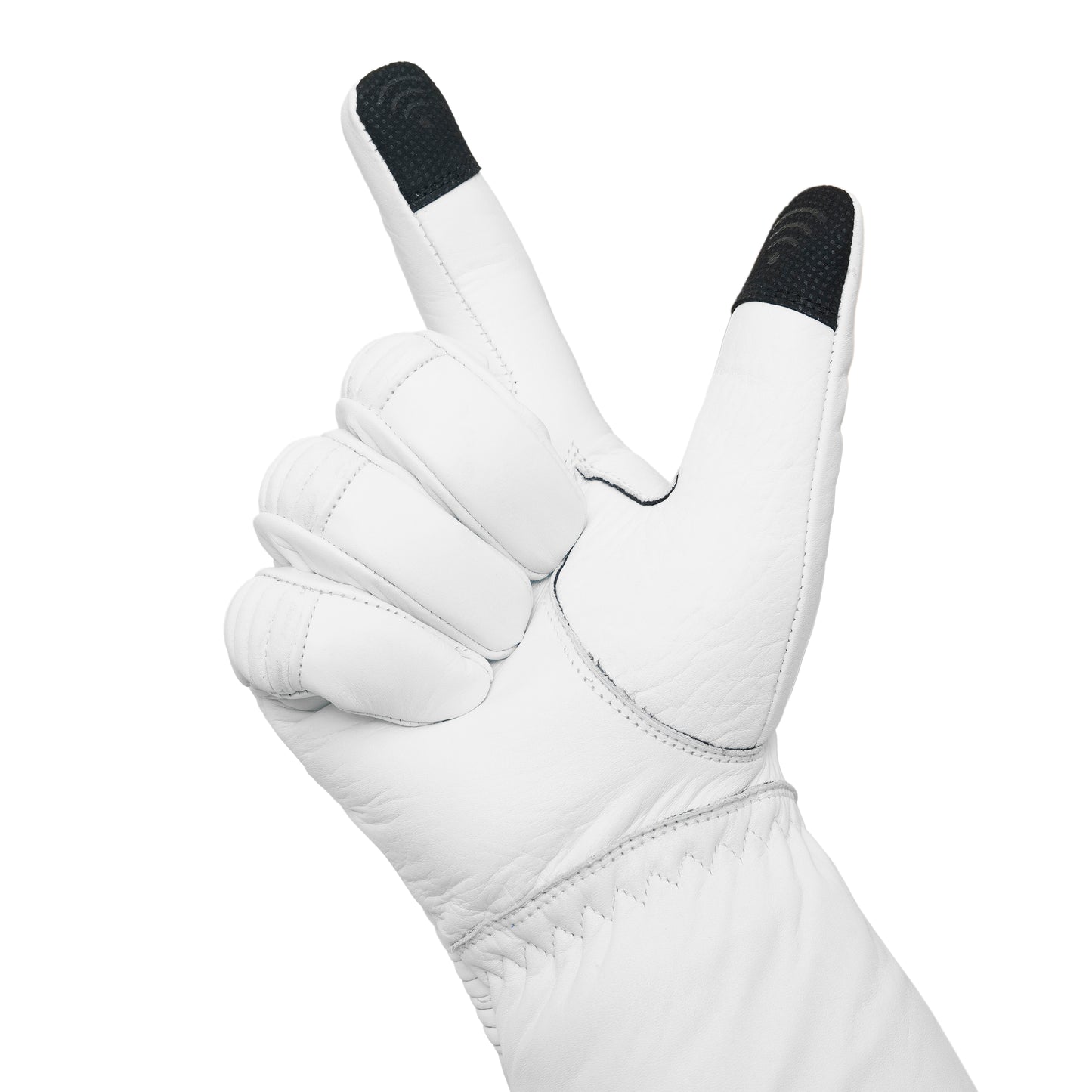 White Leather Gauntlet Gloves – Quilted Design Extended Cuff Costume Gloves