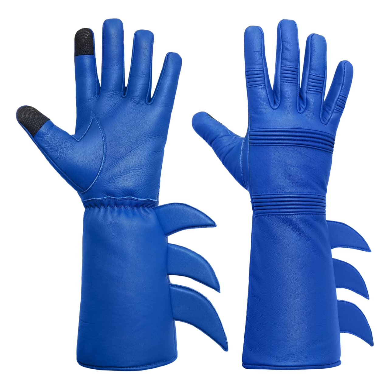 Superhero Blue Leather Gauntlets with Rubber Fins – High-End Costume Gloves