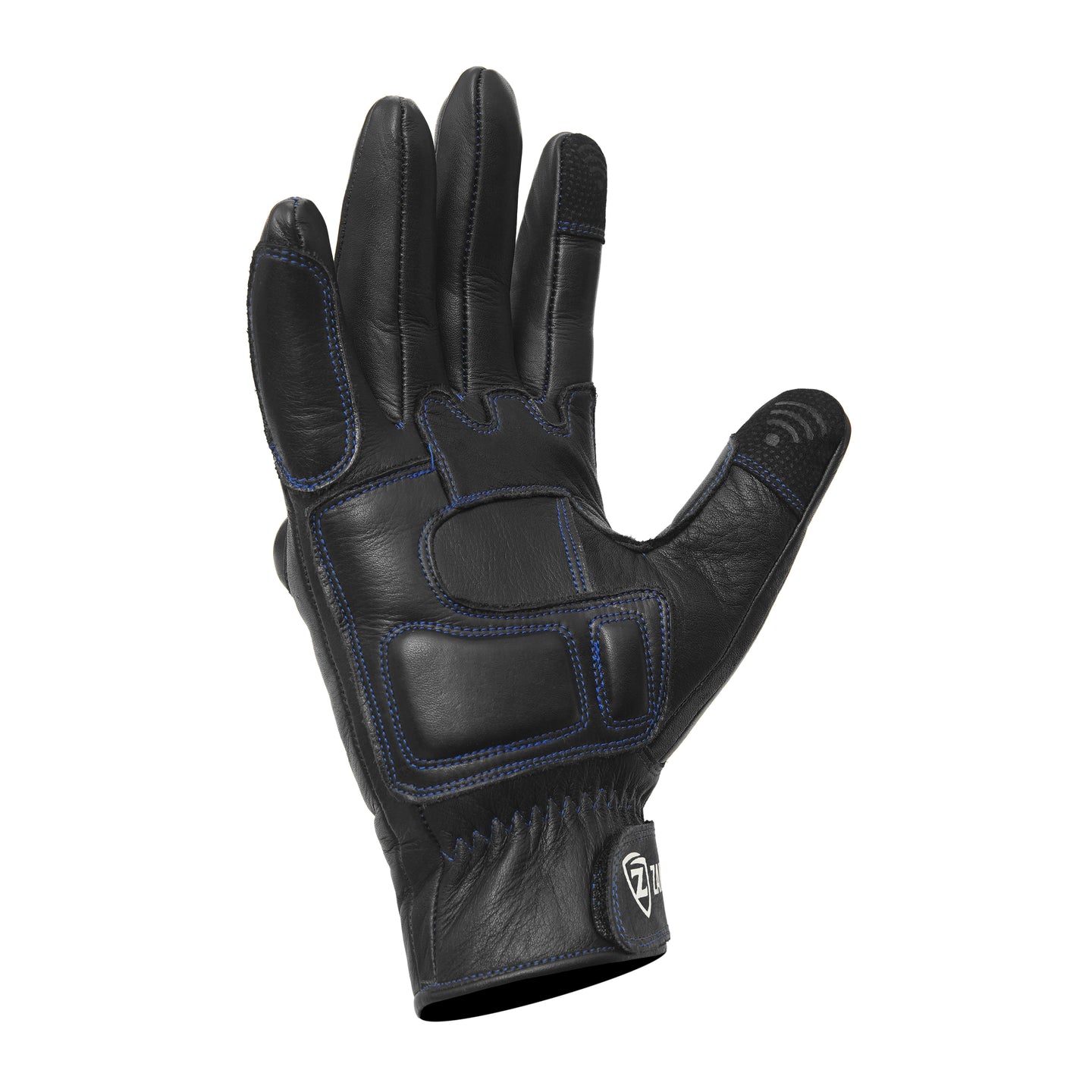 Motorcycle Leather Gloves Black - Blue Stitching Knuckle Protection Touchscreen & Padded Palm ZamGear