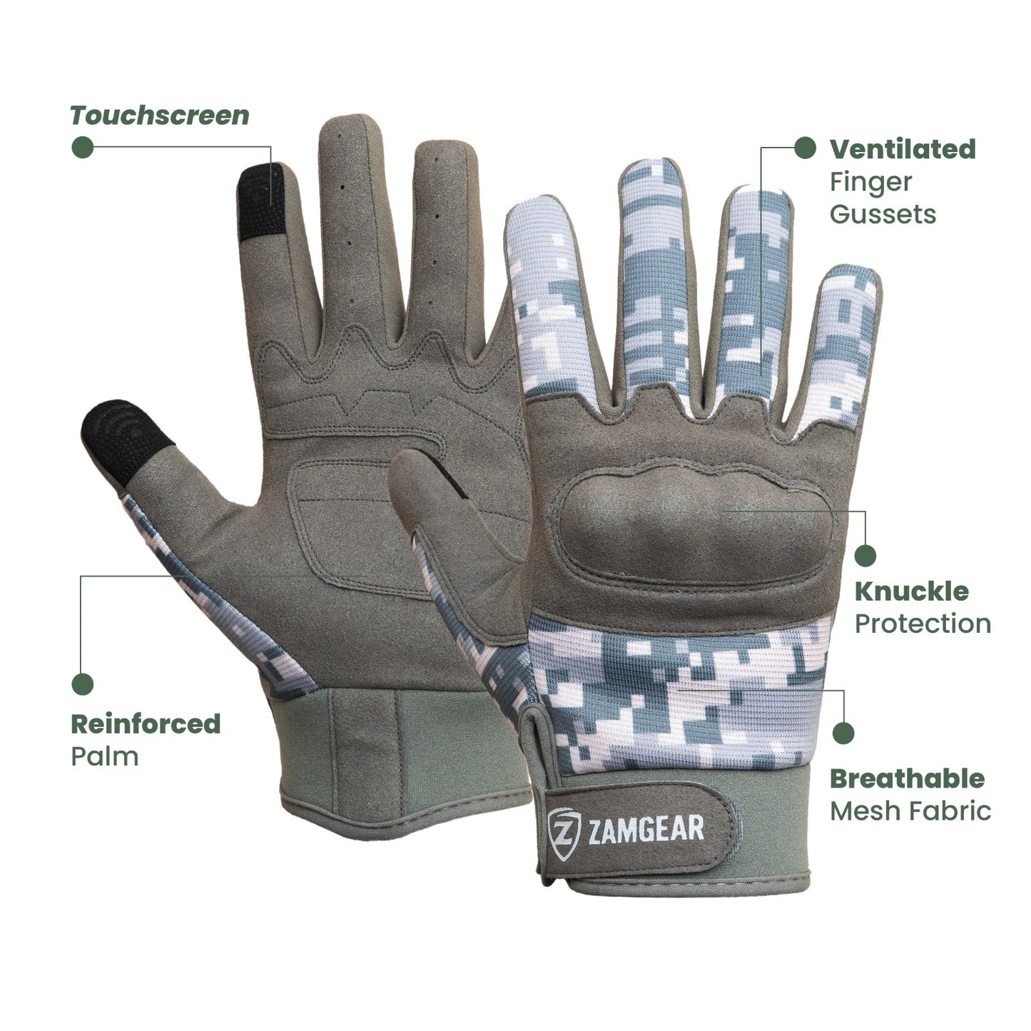 Tactical Gloves Grey Camo Knuckle Protection Touchscreen Airsoft Paintball Cycling ZamGear