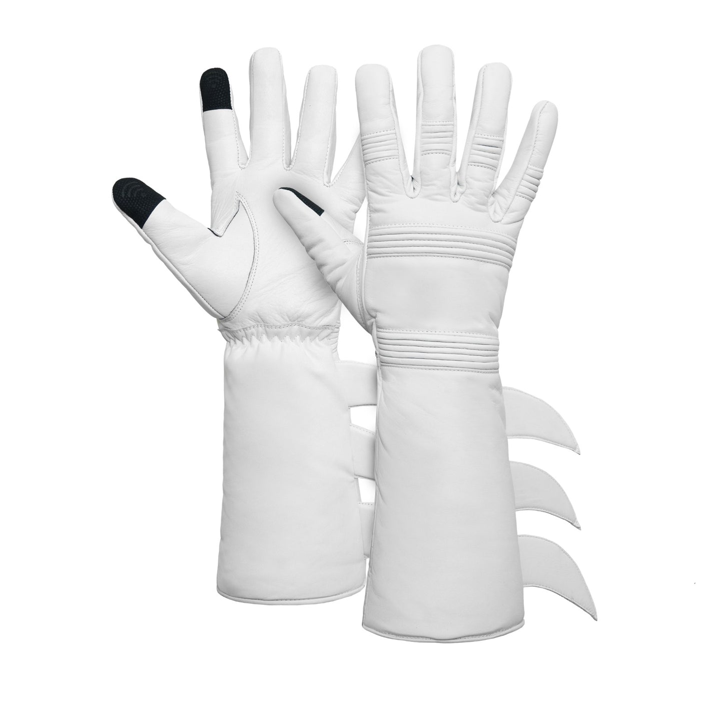 Superhero White Leather Gauntlets with Rubber Fins – High-End Costume Gloves