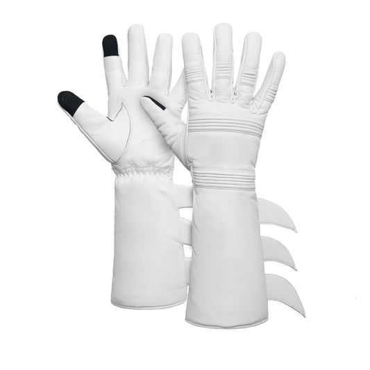 Superhero White Leather Gauntlets with Rubber Fins – High-End Costume Gloves