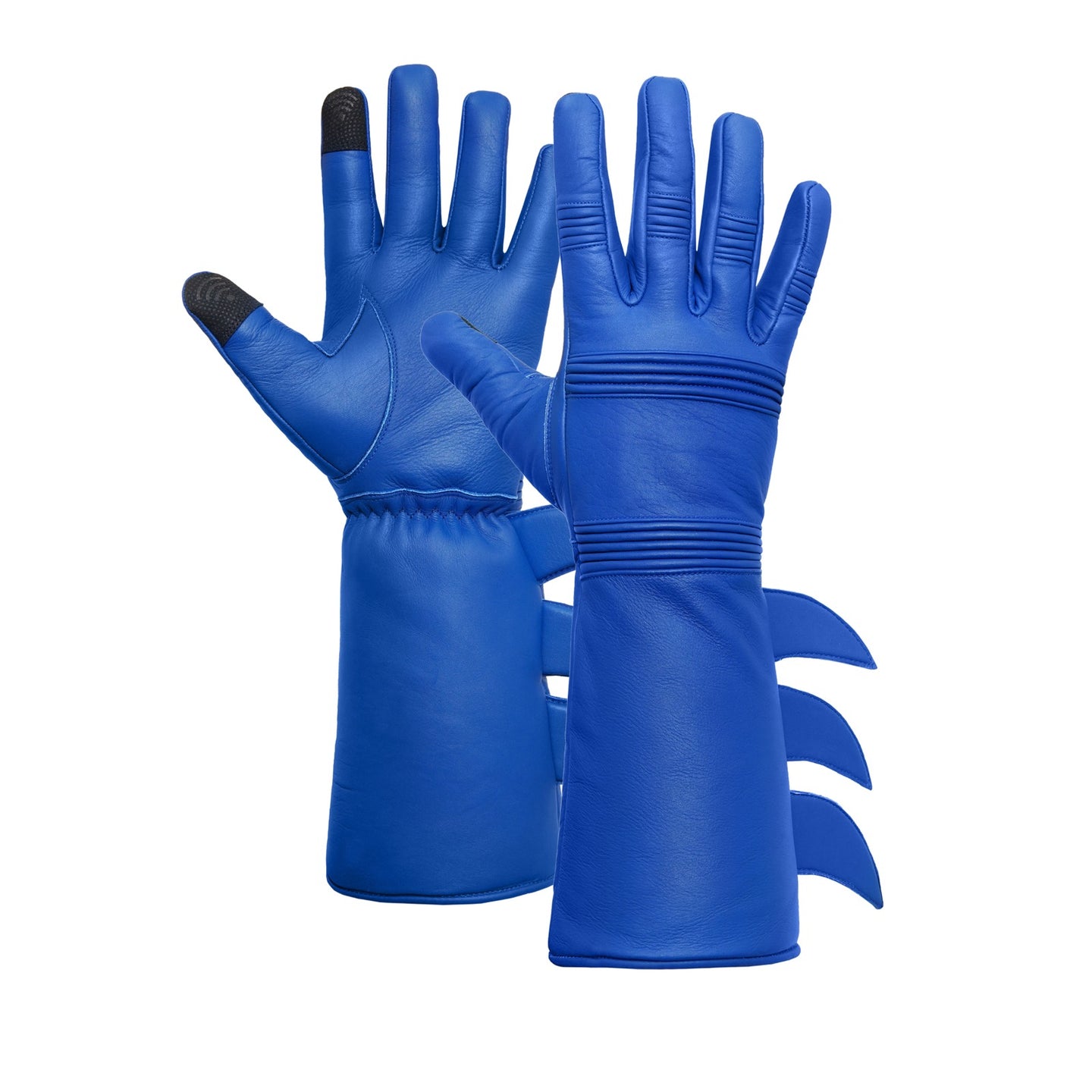 Superhero Blue Leather Gauntlets with Rubber Fins – High-End Costume Gloves