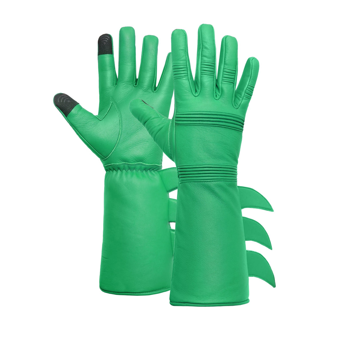 Superhero-Style Green Leather Gloves – Premium Soft Costume Gloves