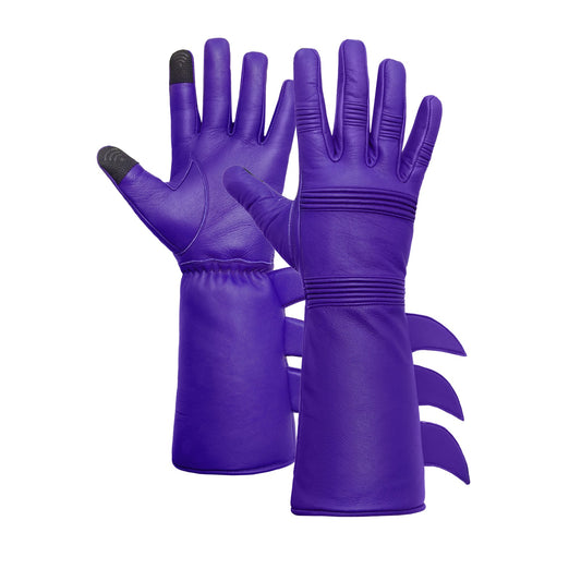 Superhero-Style Purple Leather Gloves – Premium Soft Costume Gloves