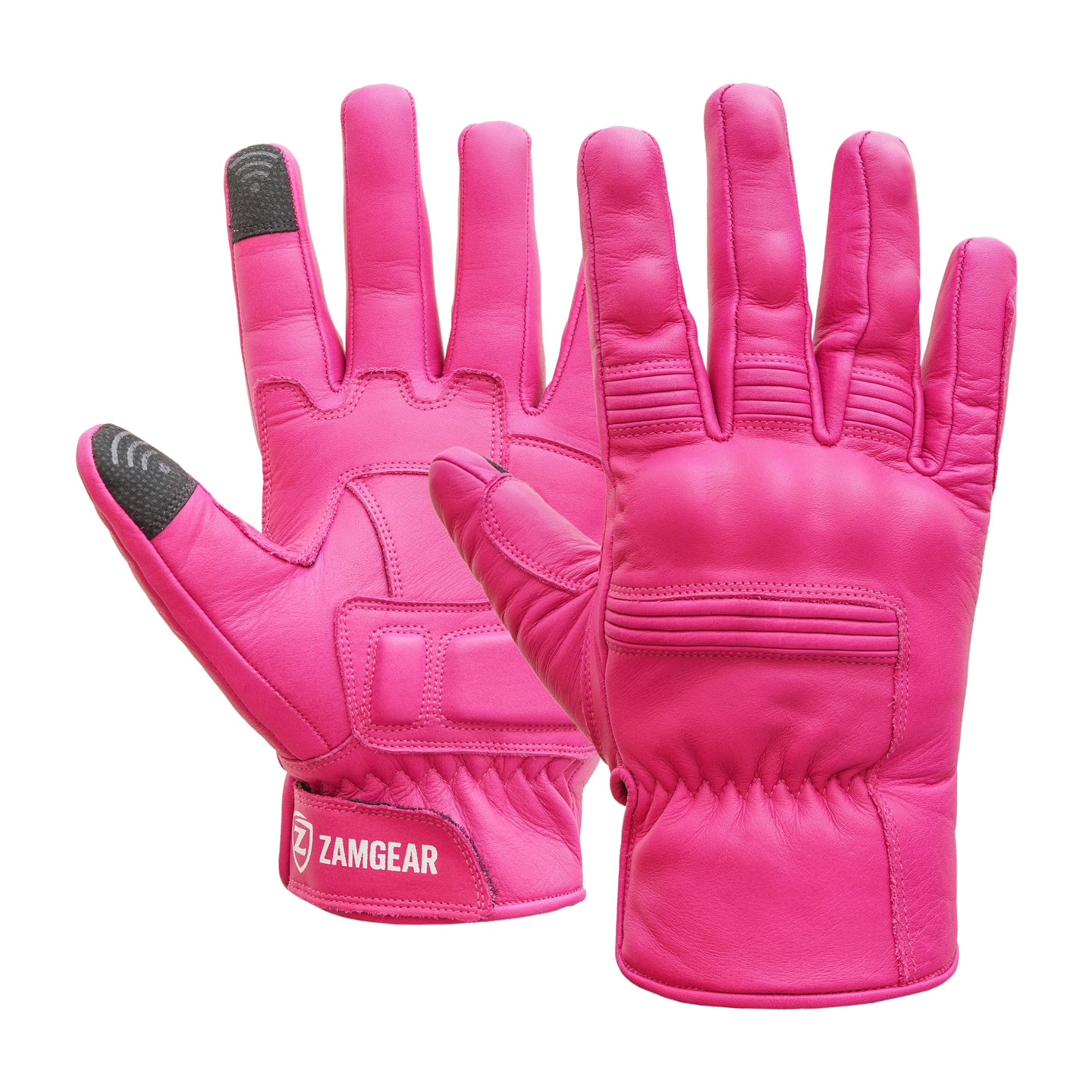 Motorcycle Pink Leather Gloves Knuckle Protection Touchscreen & Padded Palm ZamGear