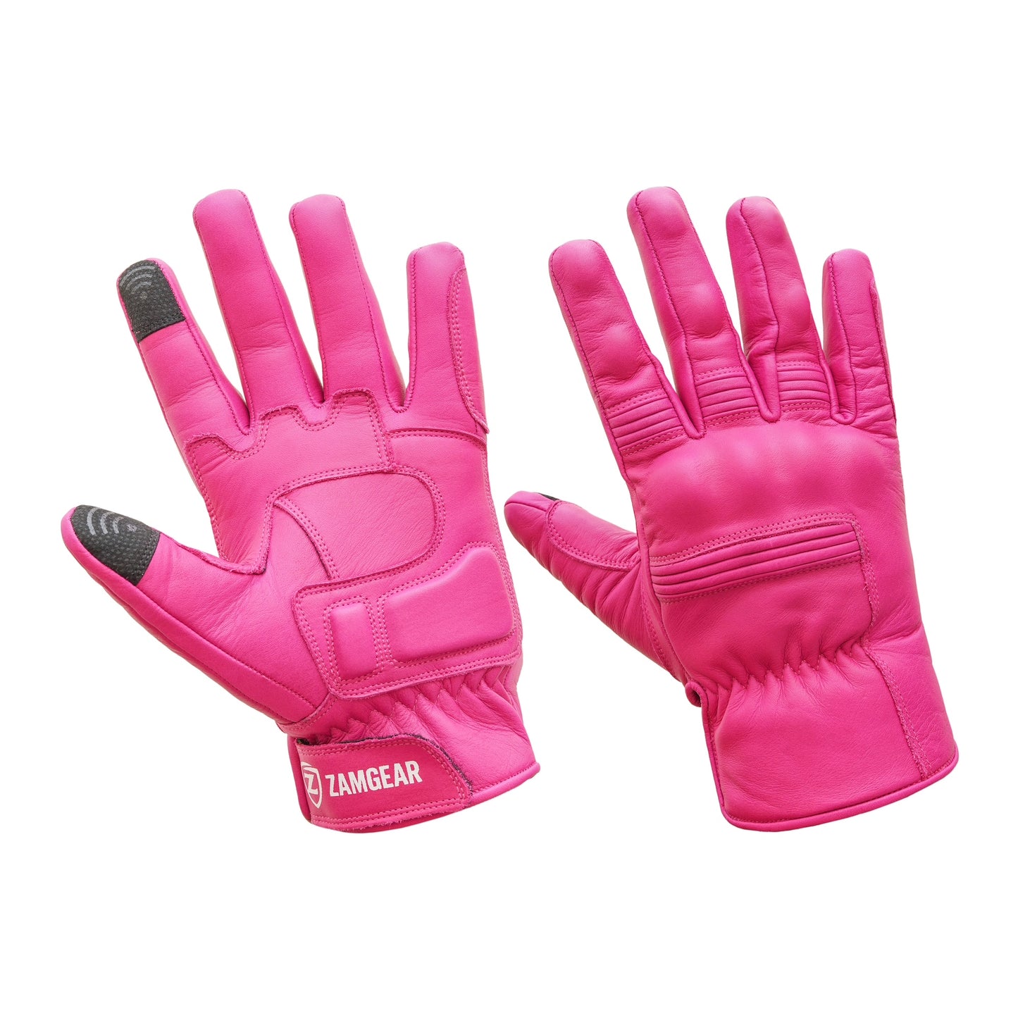 Motorcycle Pink Leather Gloves Knuckle Protection Touchscreen & Padded Palm ZamGear