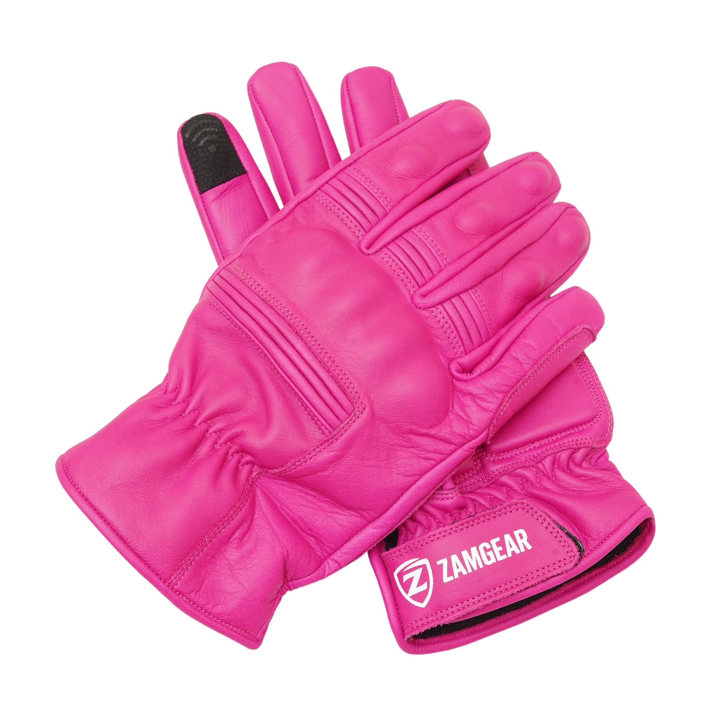Motorcycle Pink Leather Gloves Knuckle Protection Touchscreen & Padded Palm ZamGear
