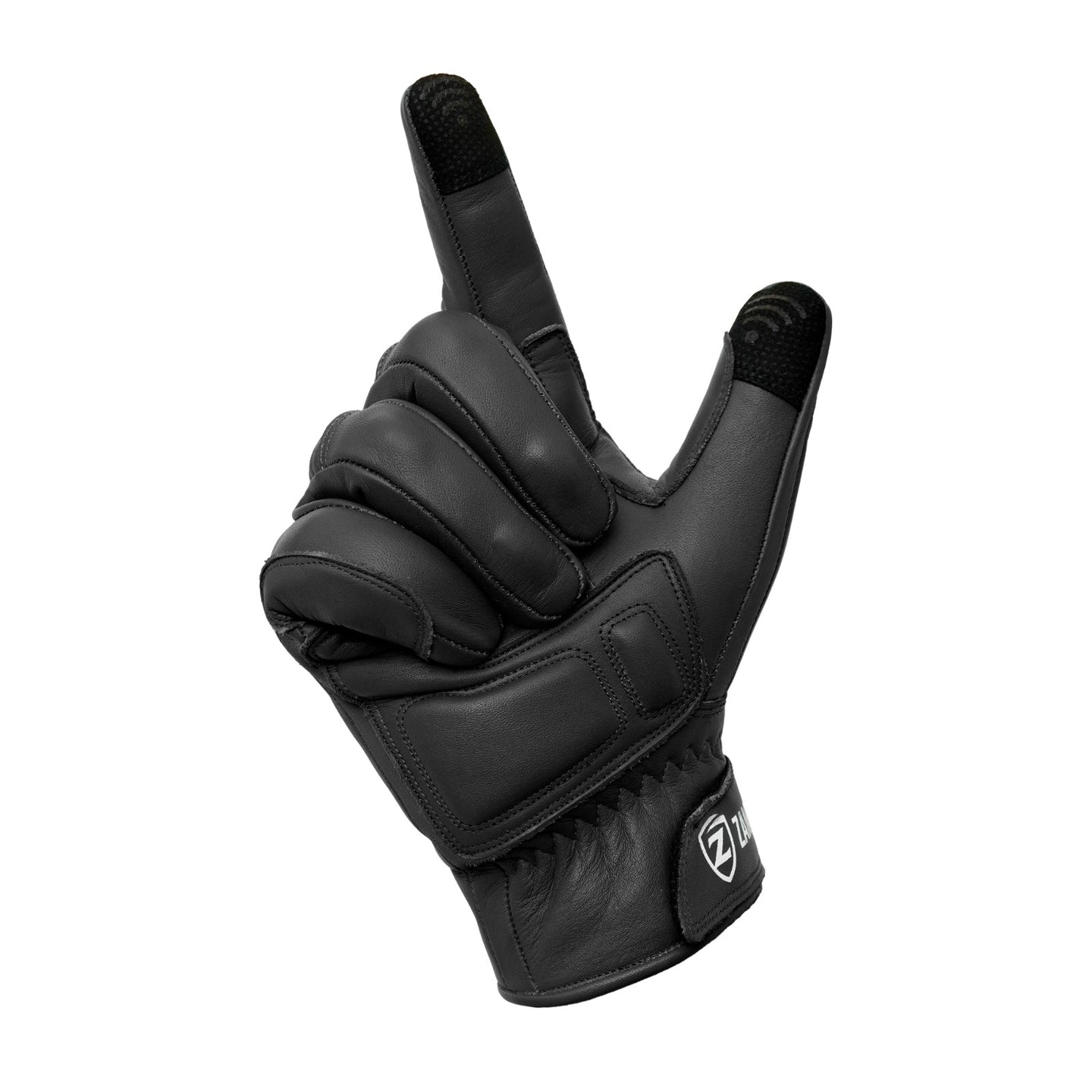Motorcycle Black Leather Gloves Knuckle Protection Touchscreen & Padded Palm ZamGear