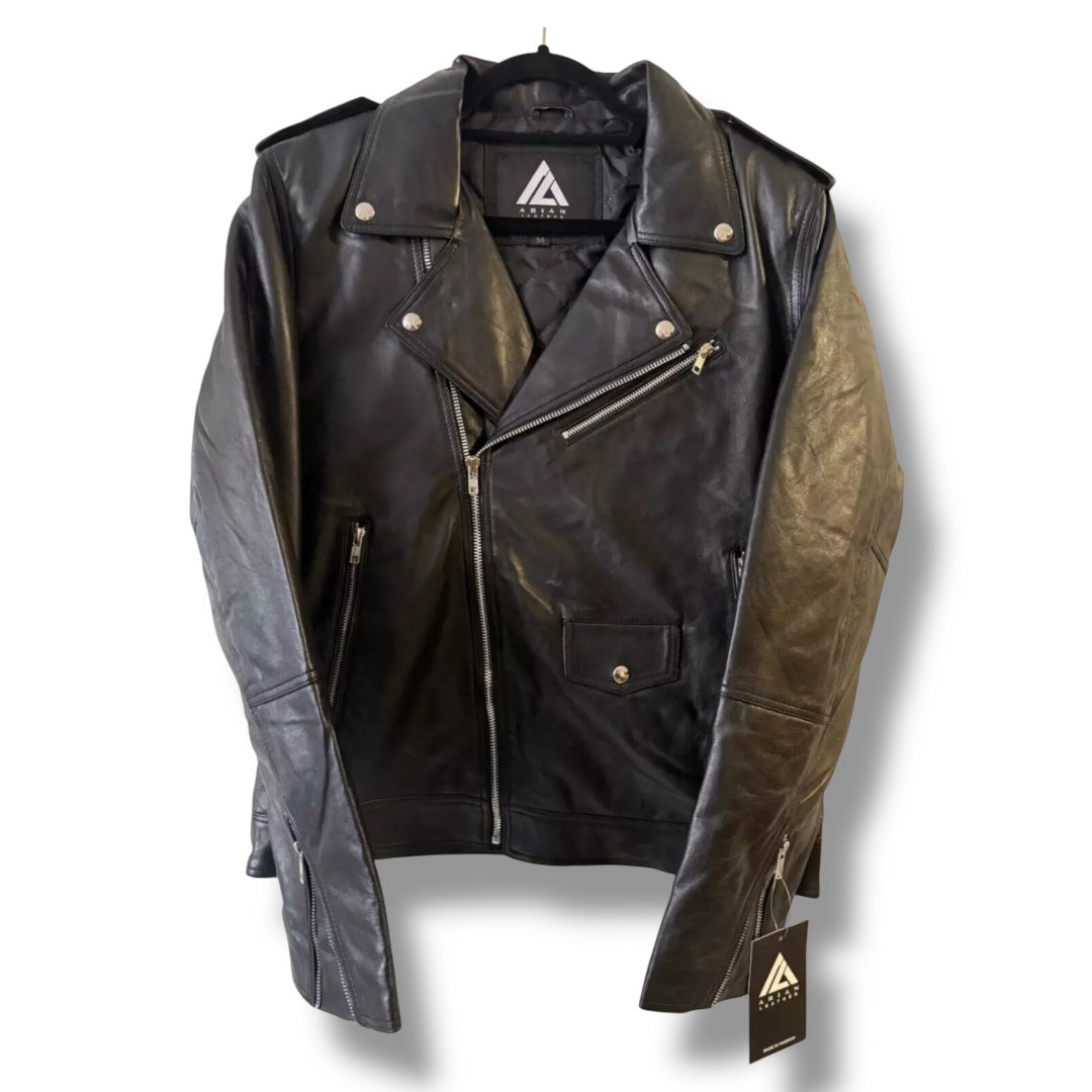 Men's Classic Black Sheepskin Leather Biker Jacket – Premium Quality Motorcycle Style