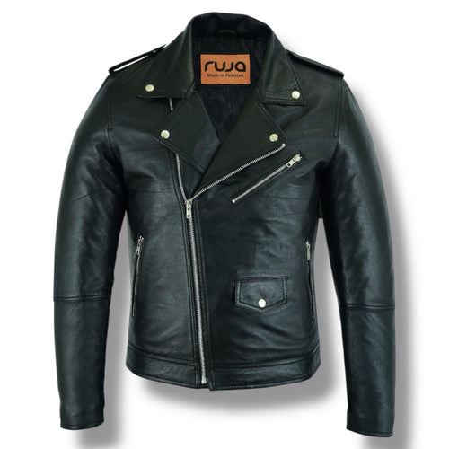 Men's Classic Black Sheepskin Leather Biker Jacket – Premium Quality Motorcycle Style