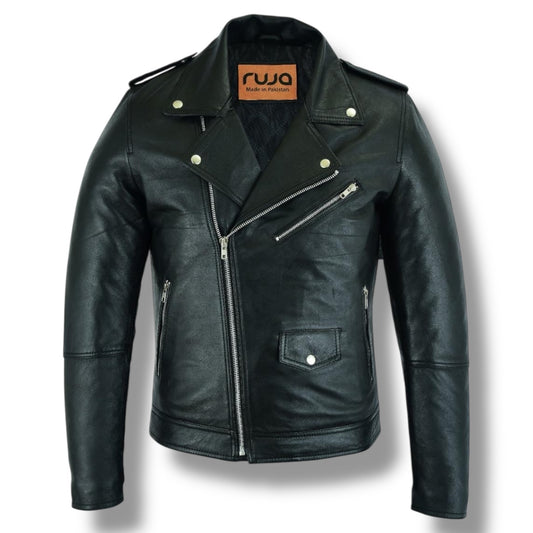 Men's Classic Black Sheepskin Leather Biker Jacket – Premium Quality Motorcycle Style