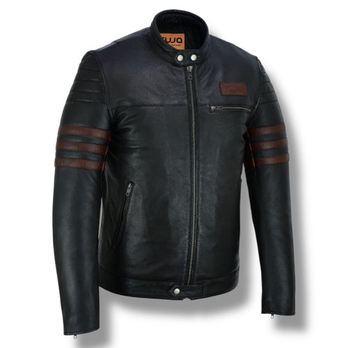 Cafe Racer Biker Leather Jacket Black Sheep Skin