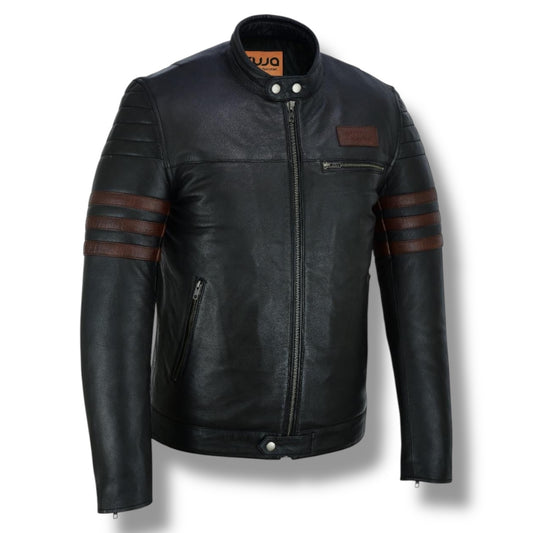Cafe Racer Biker Leather Jacket Black Sheep Skin