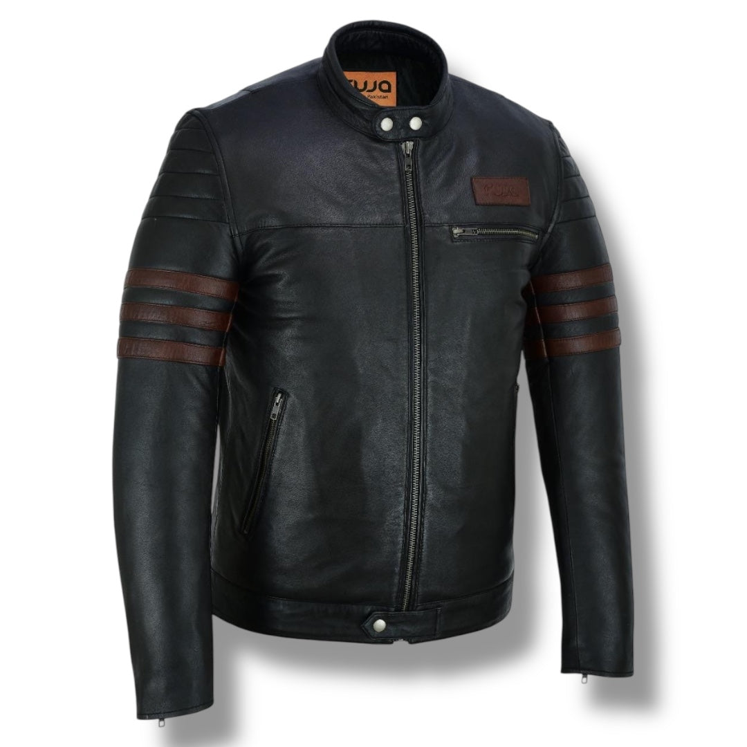 Cafe Racer Biker Leather Jacket Black Sheep Skin