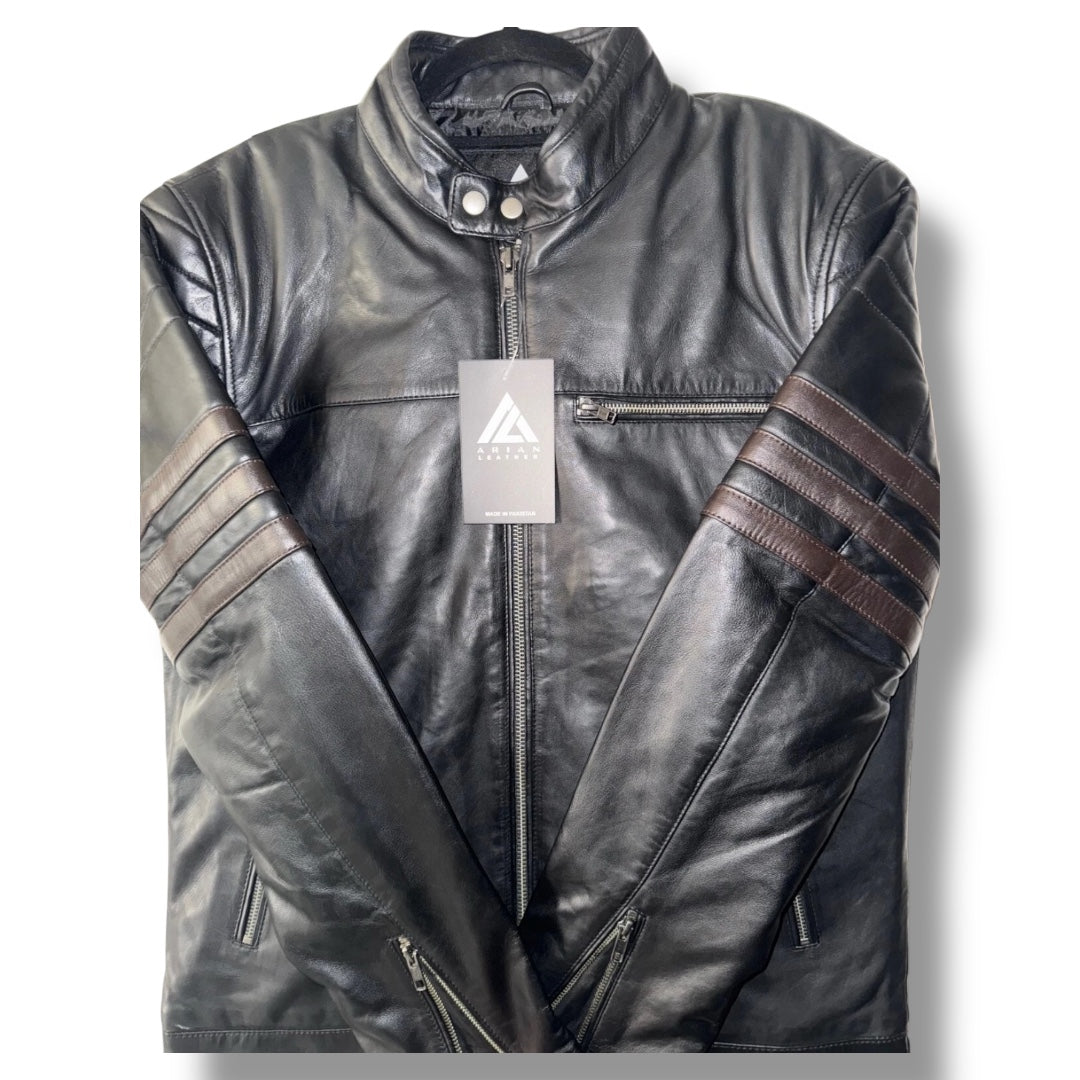 Cafe Racer Biker Leather Jacket Black Sheep Skin
