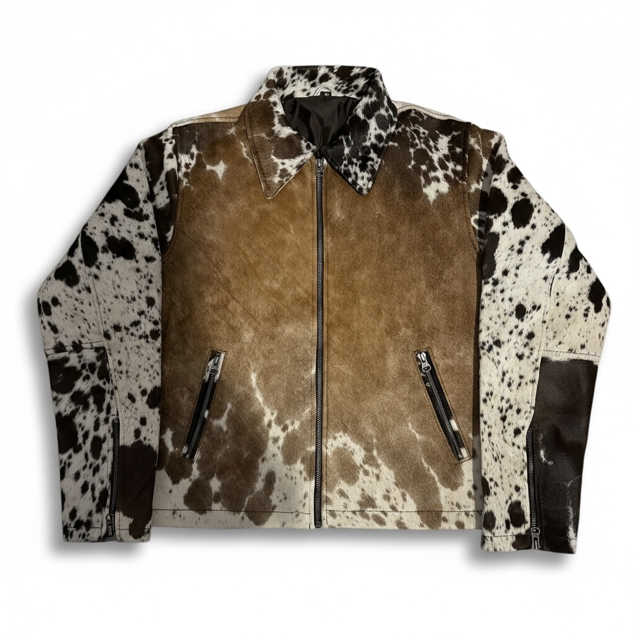 Cowhide Leather Jacket Natural Hair-On Cow Skin Women Genuine Leather Handmade