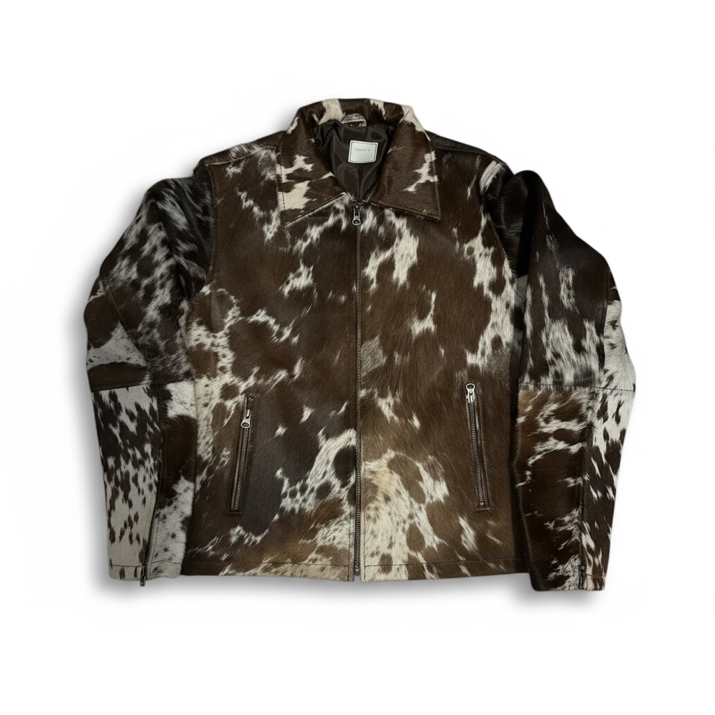 Cowhide Leather Jacket Natural Hair-On Cow Skin Women Genuine Leather Handmade