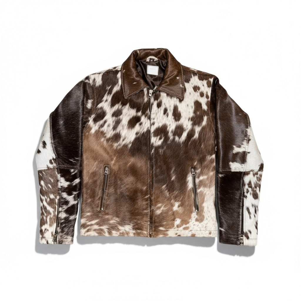 Cowhide Leather Jacket Natural Hair-On Cow Skin Women Genuine Leather Handmade