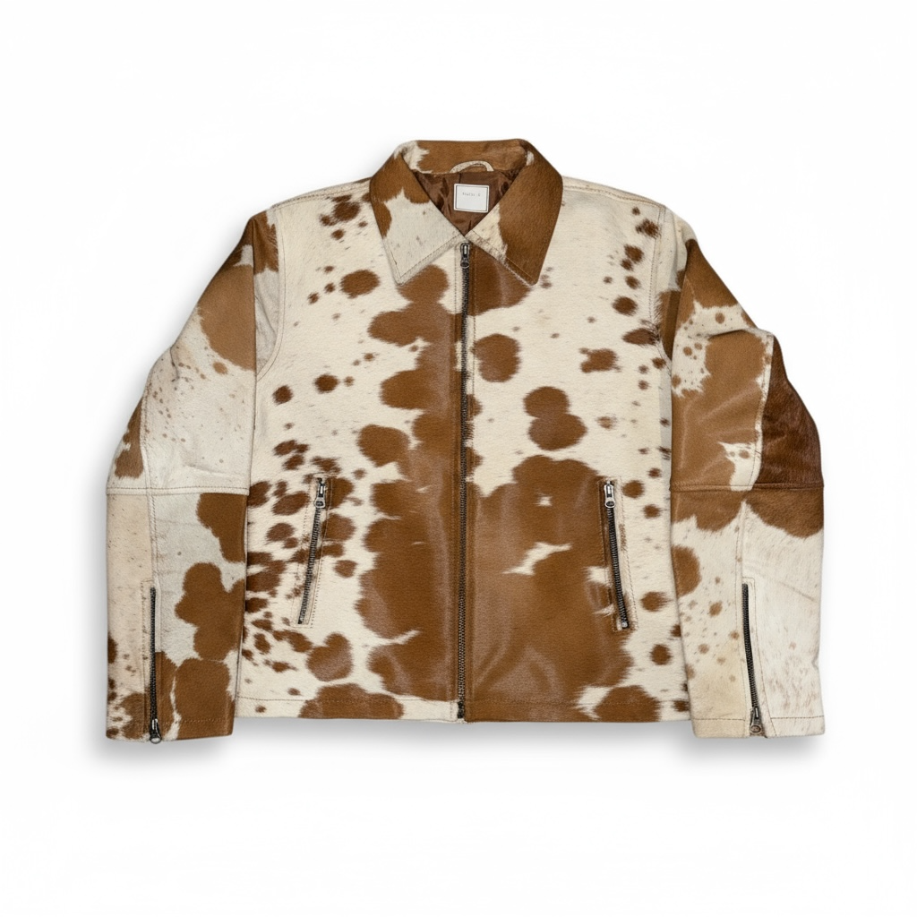 Cowhide Leather Jacket Natural Hair-On Cow Skin Women Genuine Leather Handmade