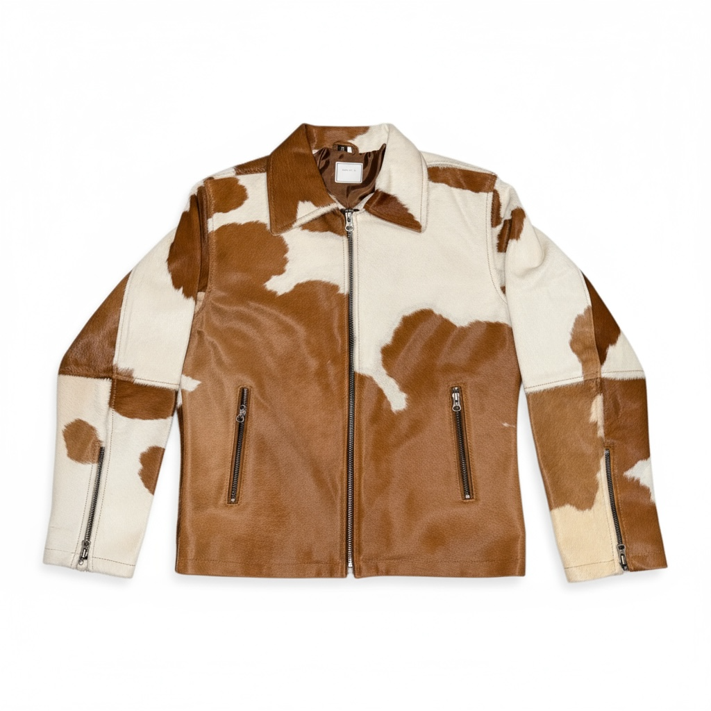 Cowhide Leather Jacket Natural Hair-On Cow Skin Women Genuine Leather Handmade