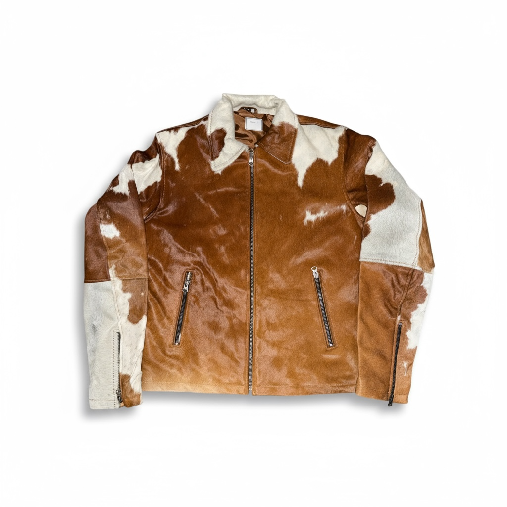 Cowhide Leather Jacket Natural Hair-On Cow Skin Women Genuine Leather Handmade