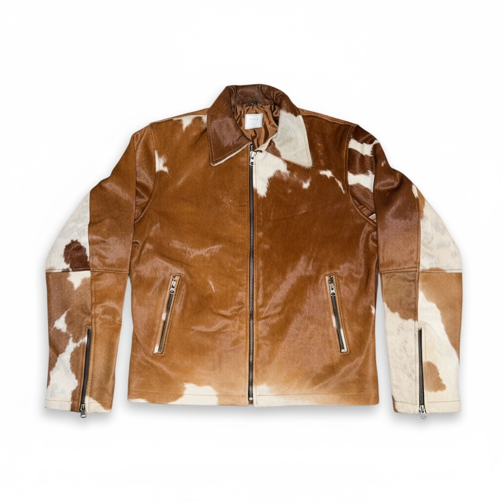 Cowhide Leather Jacket Natural Hair-On Cow Skin Women Genuine Leather Handmade