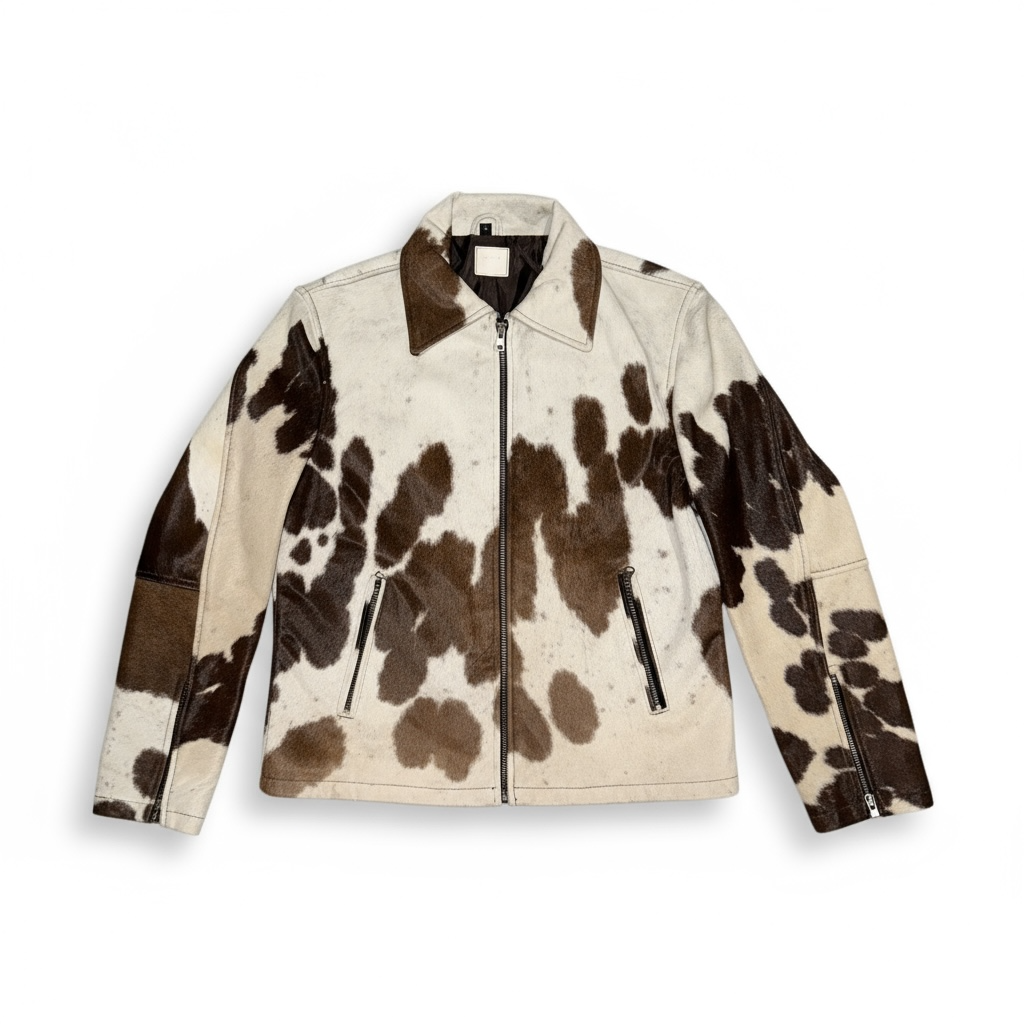 Cowhide Leather Jacket Natural Hair-On Cow Skin Women Genuine Leather Handmade