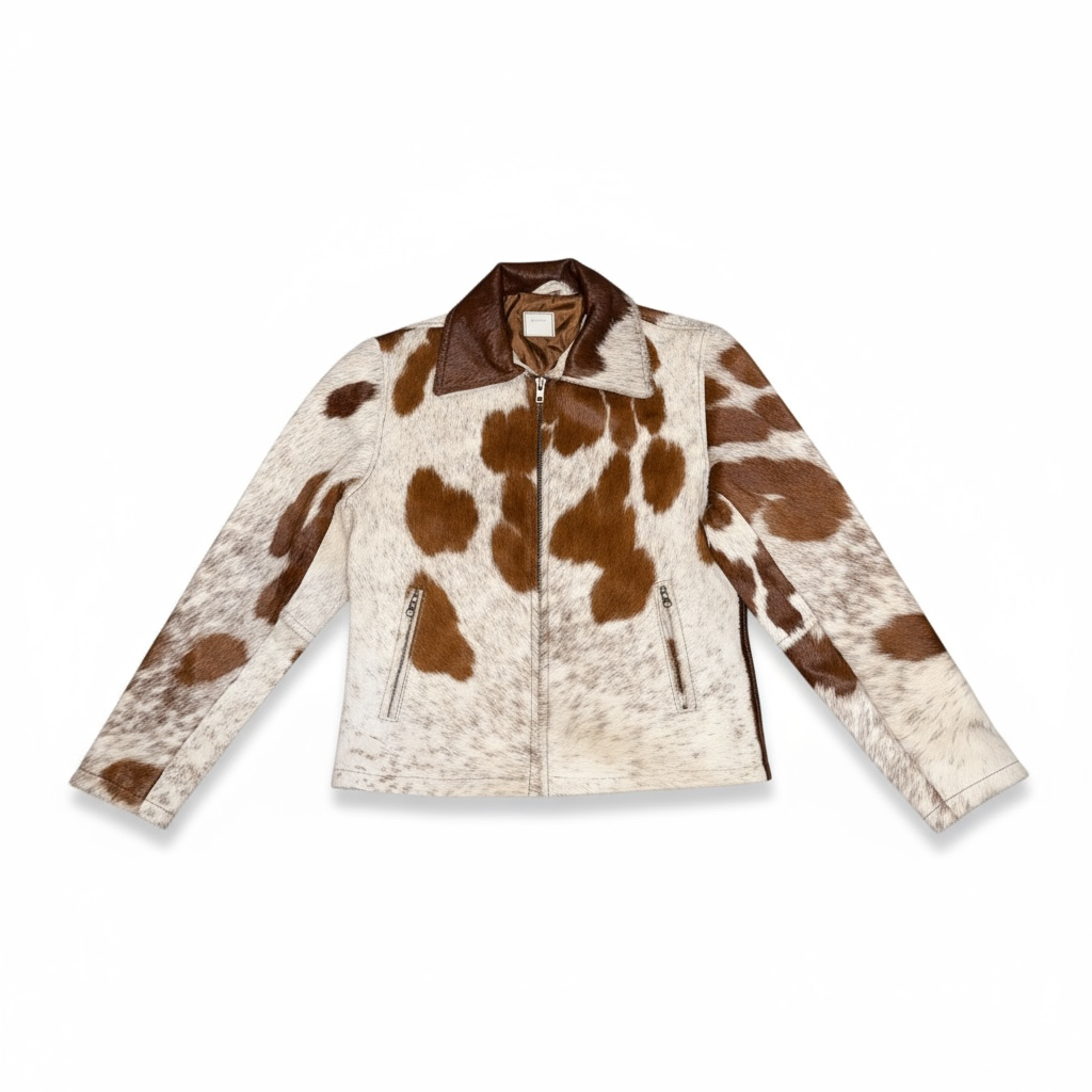 Cowhide Leather Jacket Natural Hair-On Cow Skin Women Genuine Leather Handmade