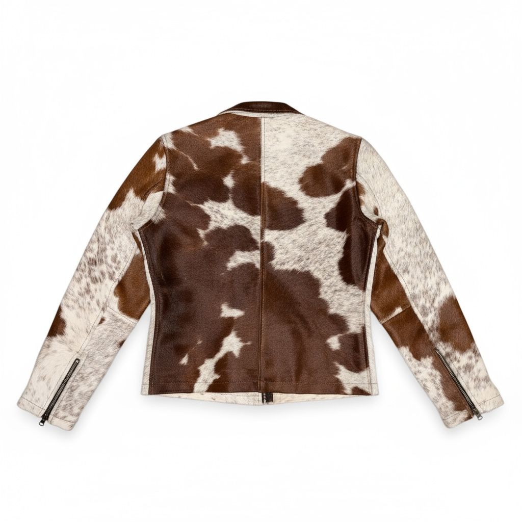 Cowhide Leather Jacket Natural Hair-On Cow Skin Women Genuine Leather Handmade