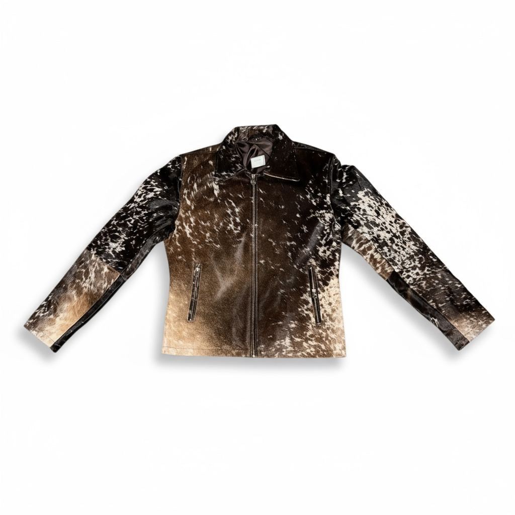 Cowhide Leather Jacket Natural Hair-On Cow Skin Women Genuine Leather Handmade