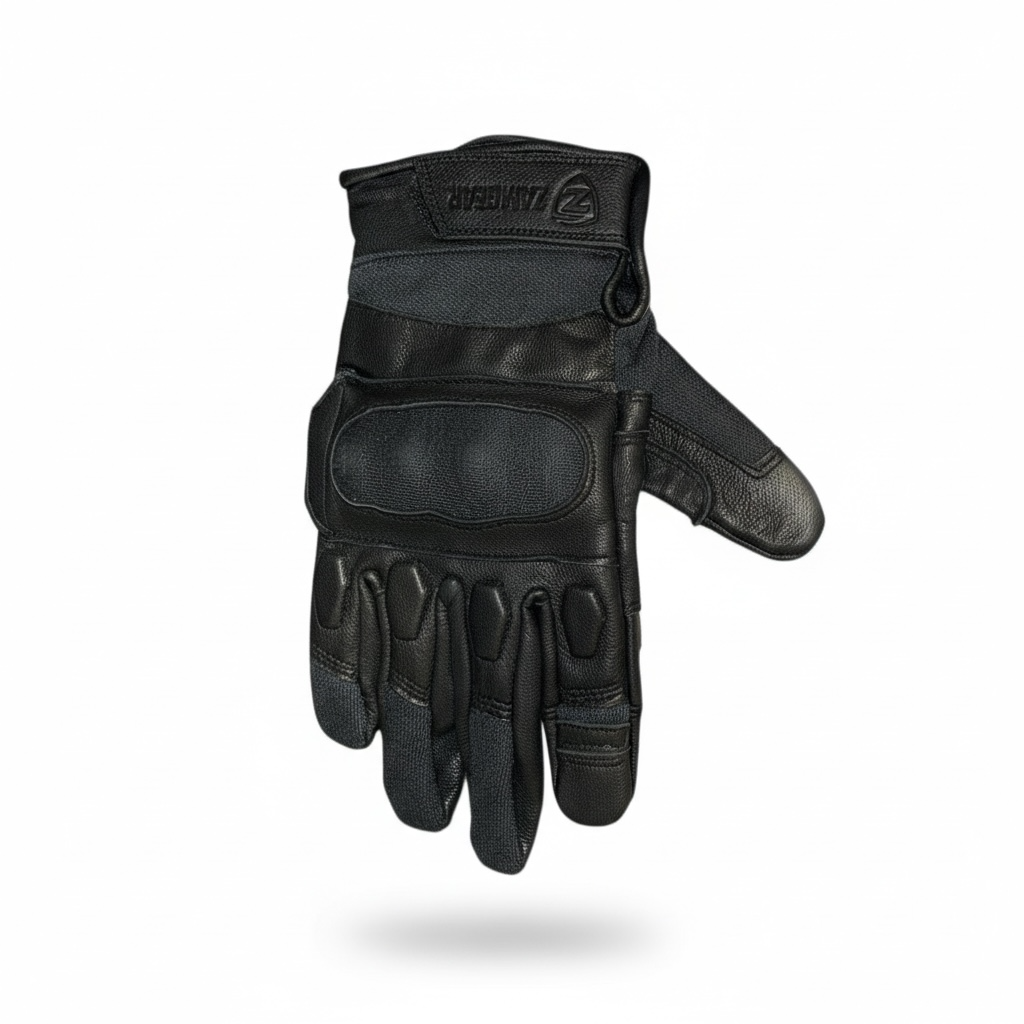 Men’s Black Leather Gloves Removeable Protective Knuckles, Motorcycle Outdoor