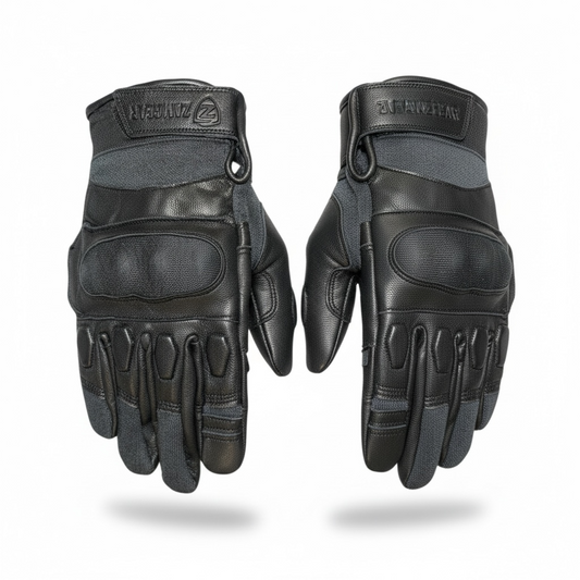 Men’s Black Leather Gloves Removeable Protective Knuckles, Motorcycle Outdoor