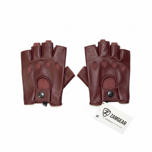 ZAMGEAR Men Classic Driving Gloves Soft Genuine Cowhide Leather Half Finger Burgundy