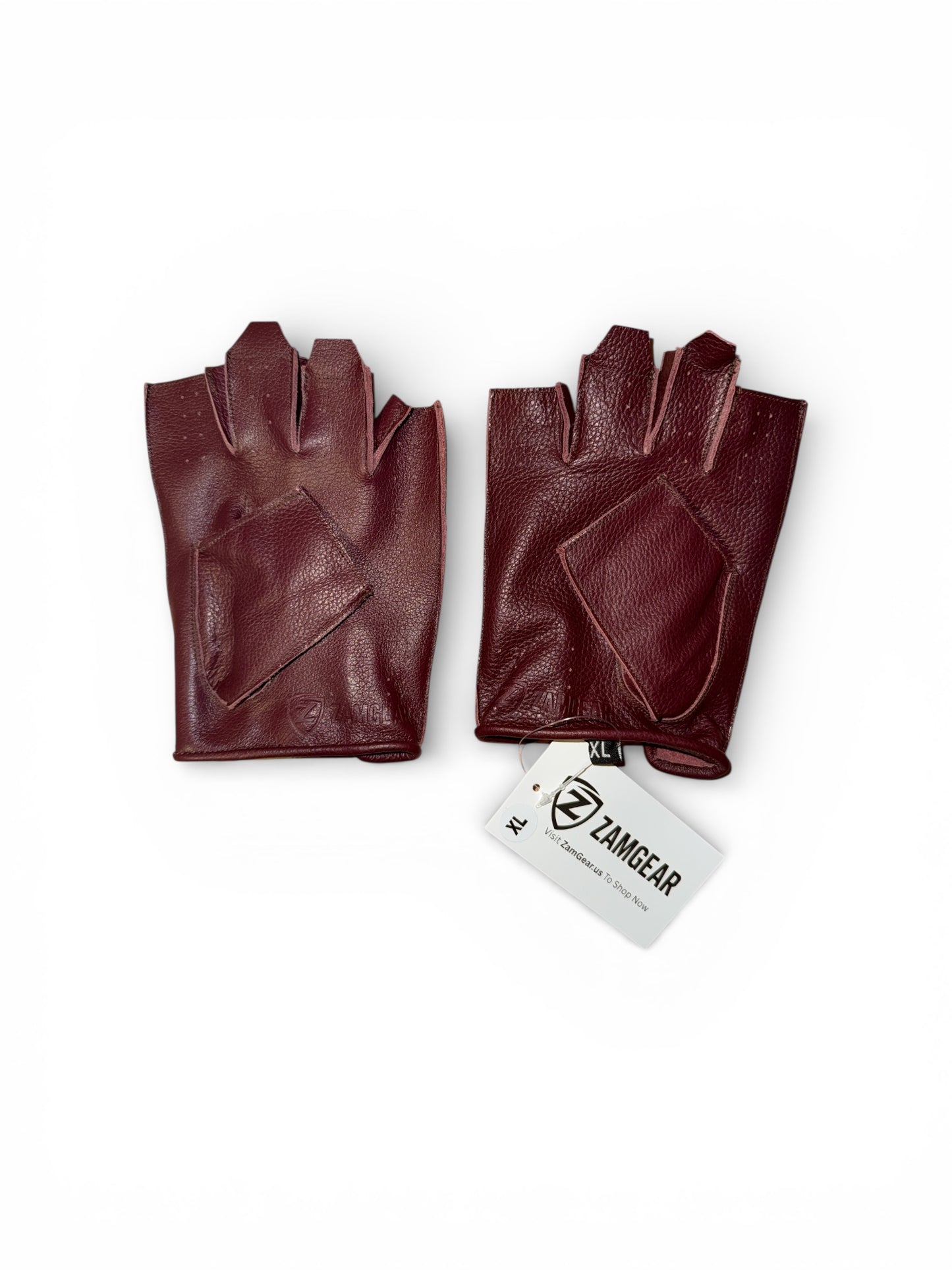 ZAMGEAR Men Classic Driving Gloves Soft Genuine Cowhide Leather Half Finger Burgundy