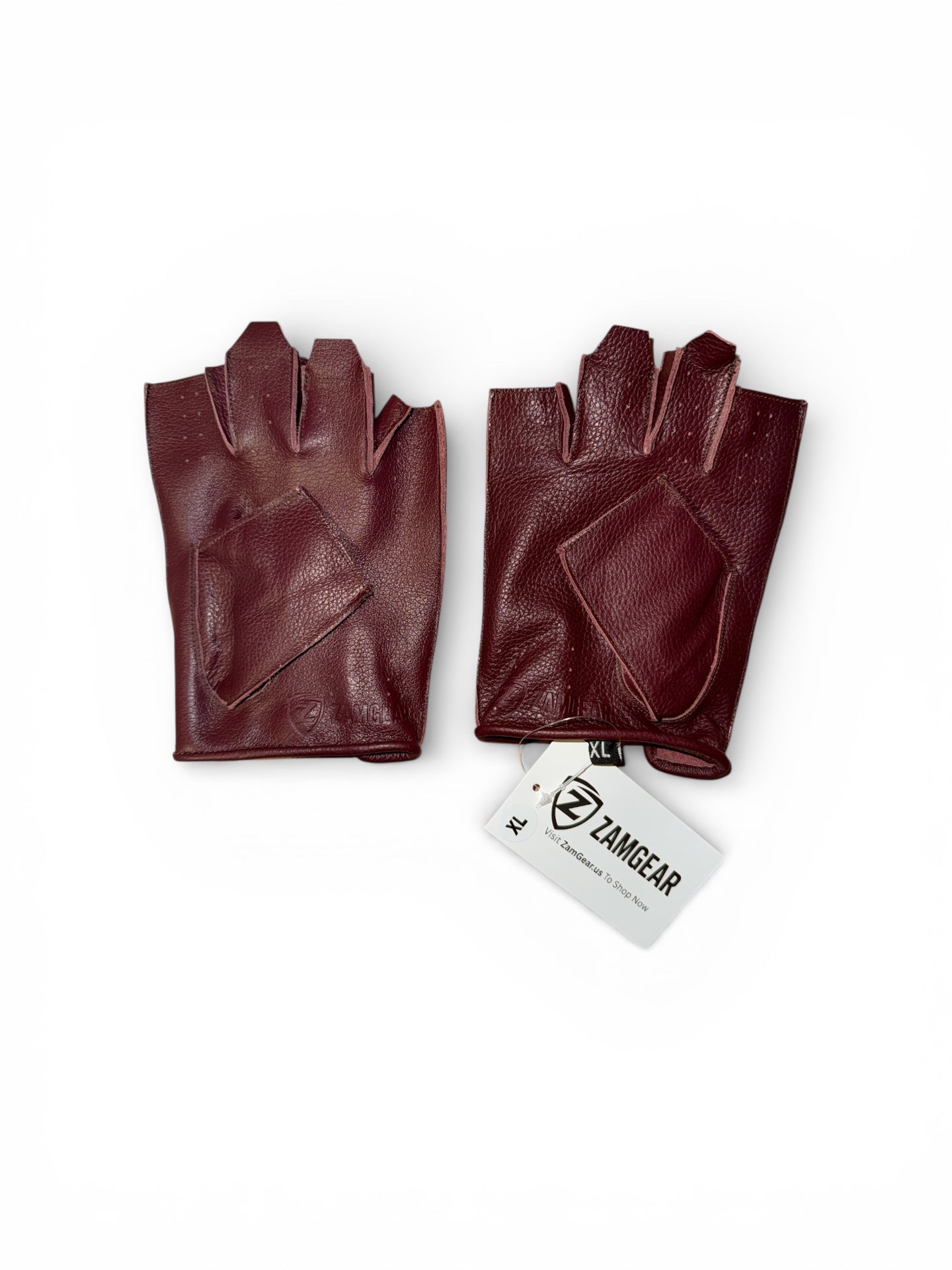 ZAMGEAR Men Classic Driving Gloves Soft Genuine Cowhide Leather Half Finger Burgundy