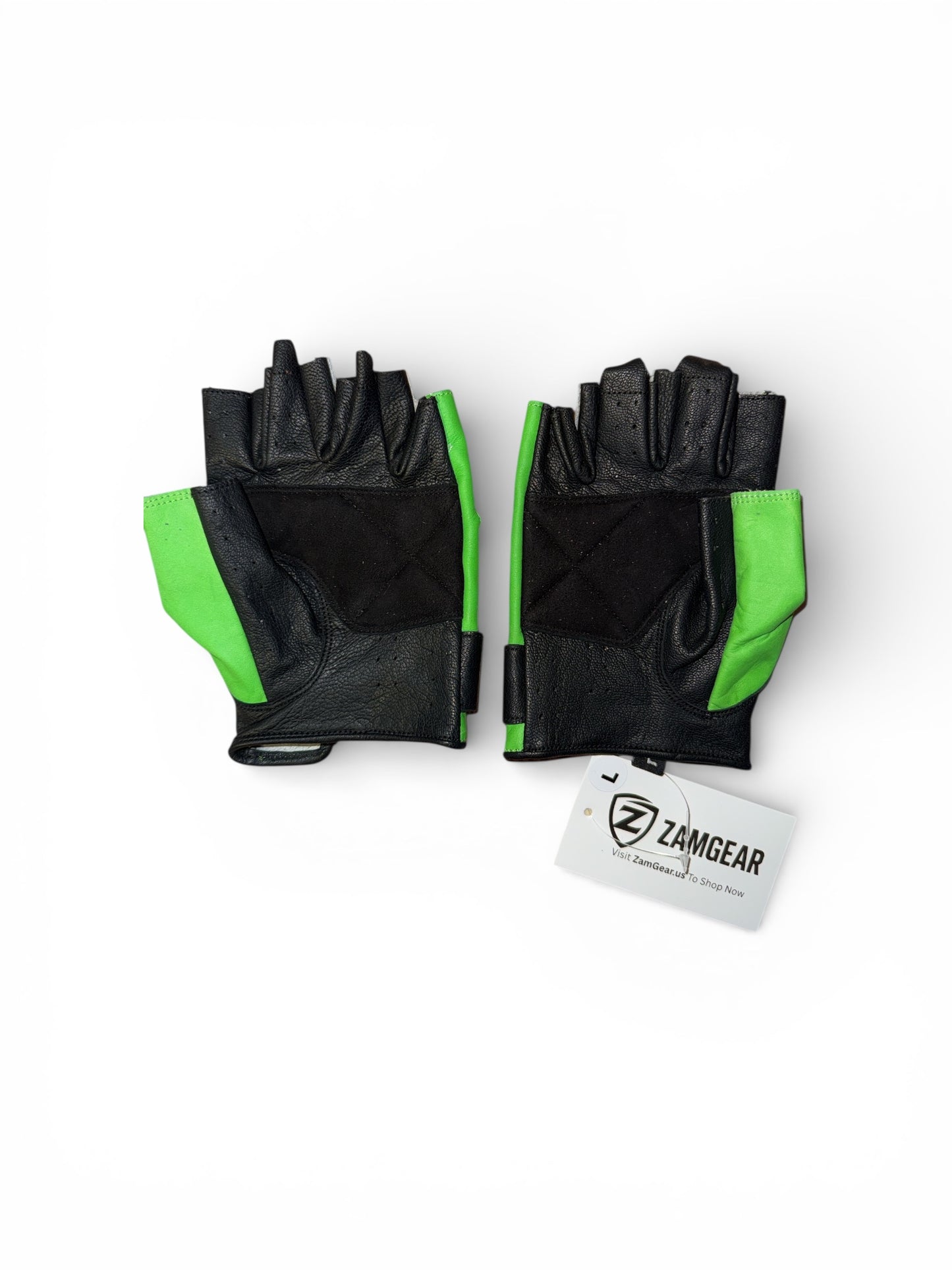 ZAMGEAR Men Classic Driving Gloves Soft Genuine Cowhide Leather Half Finger Green