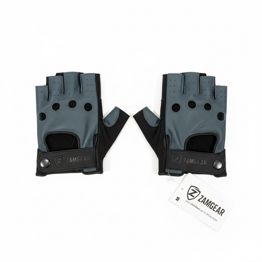 ZAMGEAR Men Classic Driving Gloves Soft Genuine Cowhide Leather Half Finger Slate Gray