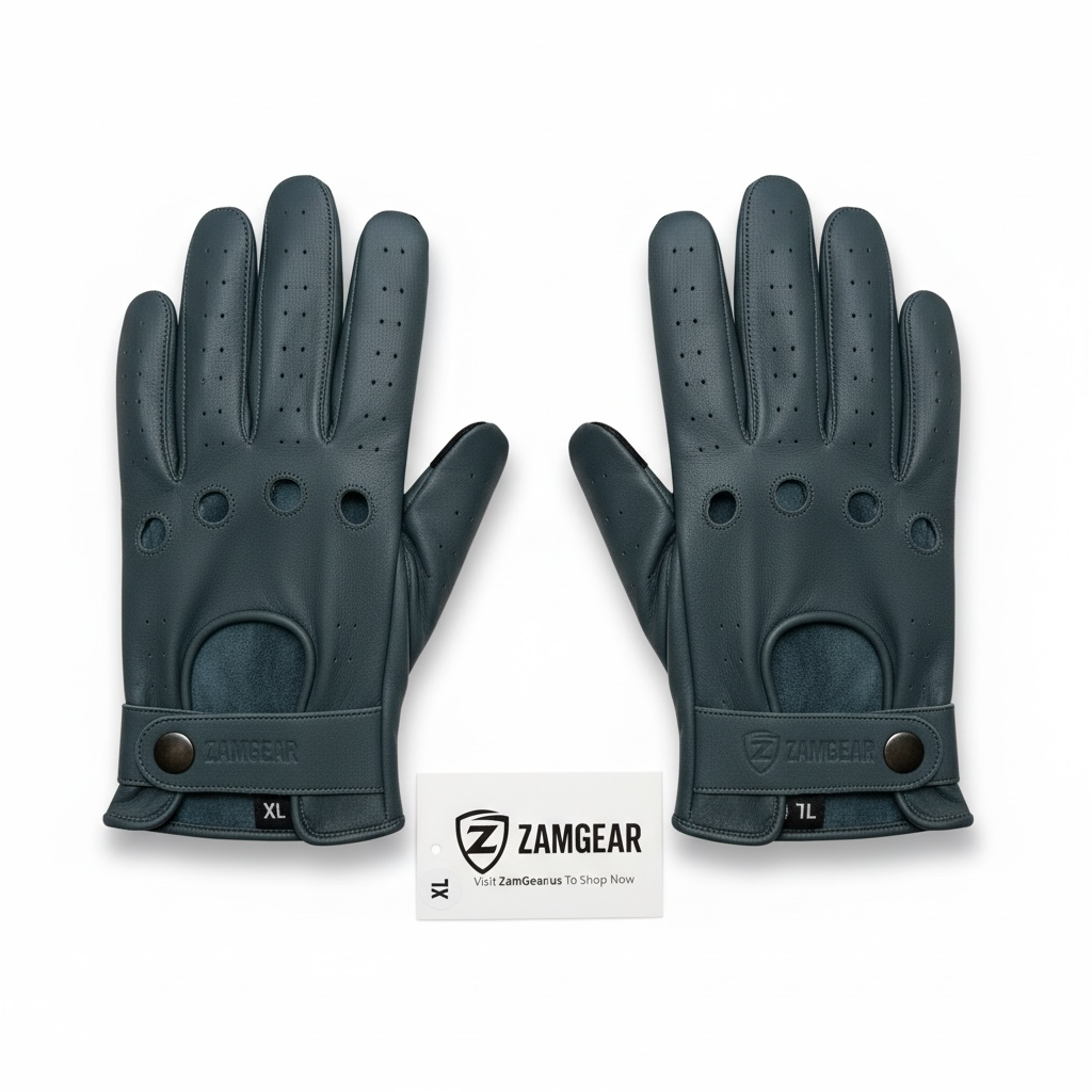 ZAMGEAR Men Classic Driving Gloves Soft Genuine Cowhide Leather Full Finger Slate Gray