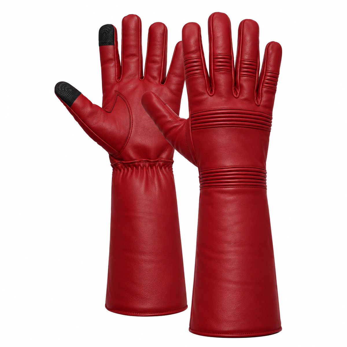 Red Leather Vigilante Costume Gloves Long Gauntlet Superhero Cosplay ZamGear