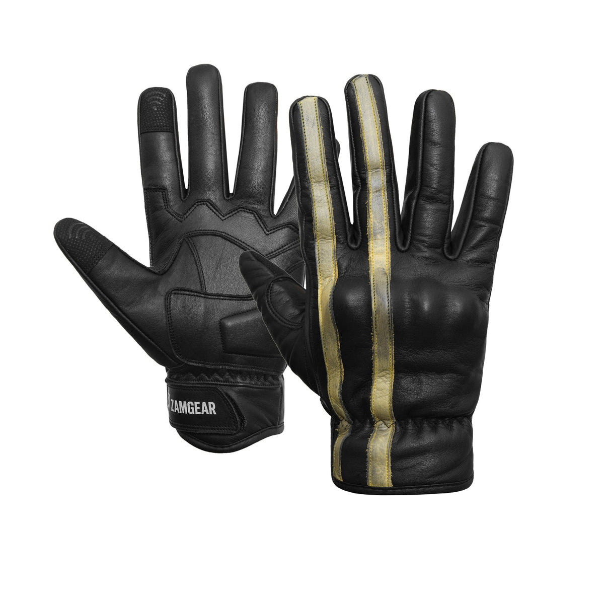 Motorcycle Black Leather Gloves Knuckle Protection Touchscreen & Padded Palm ZamGear