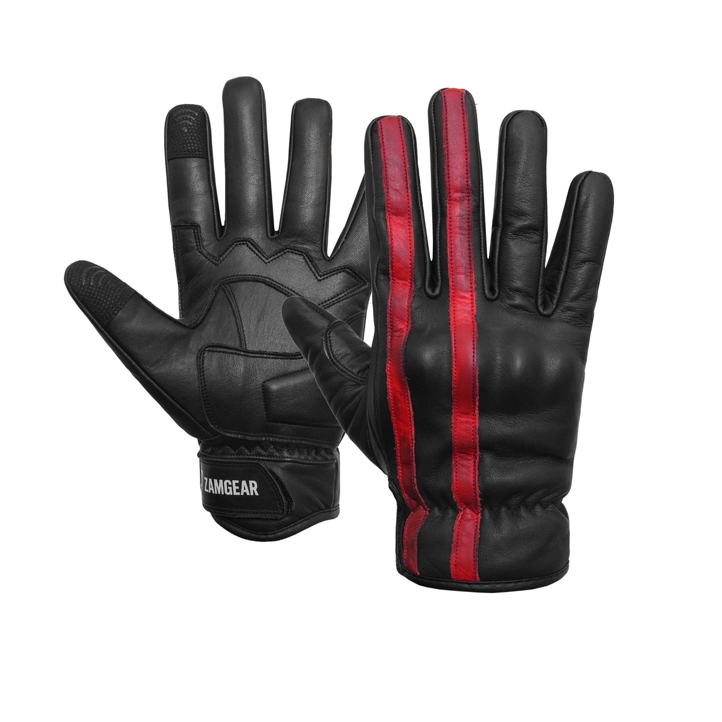 Motorcycle Black Leather Gloves Knuckle Protection Touchscreen & Padded Palm ZamGear