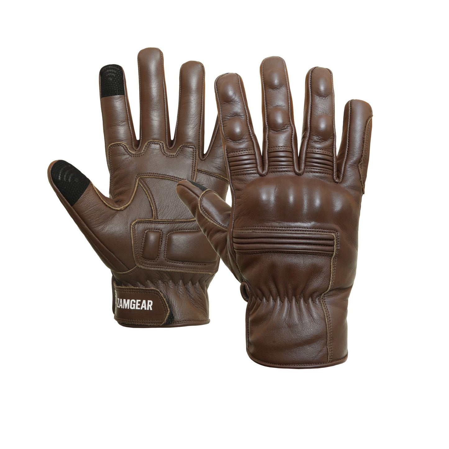 Motorcycle Brown Leather Gloves Knuckle Protection Touchscreen & Padded Palm ZamGear