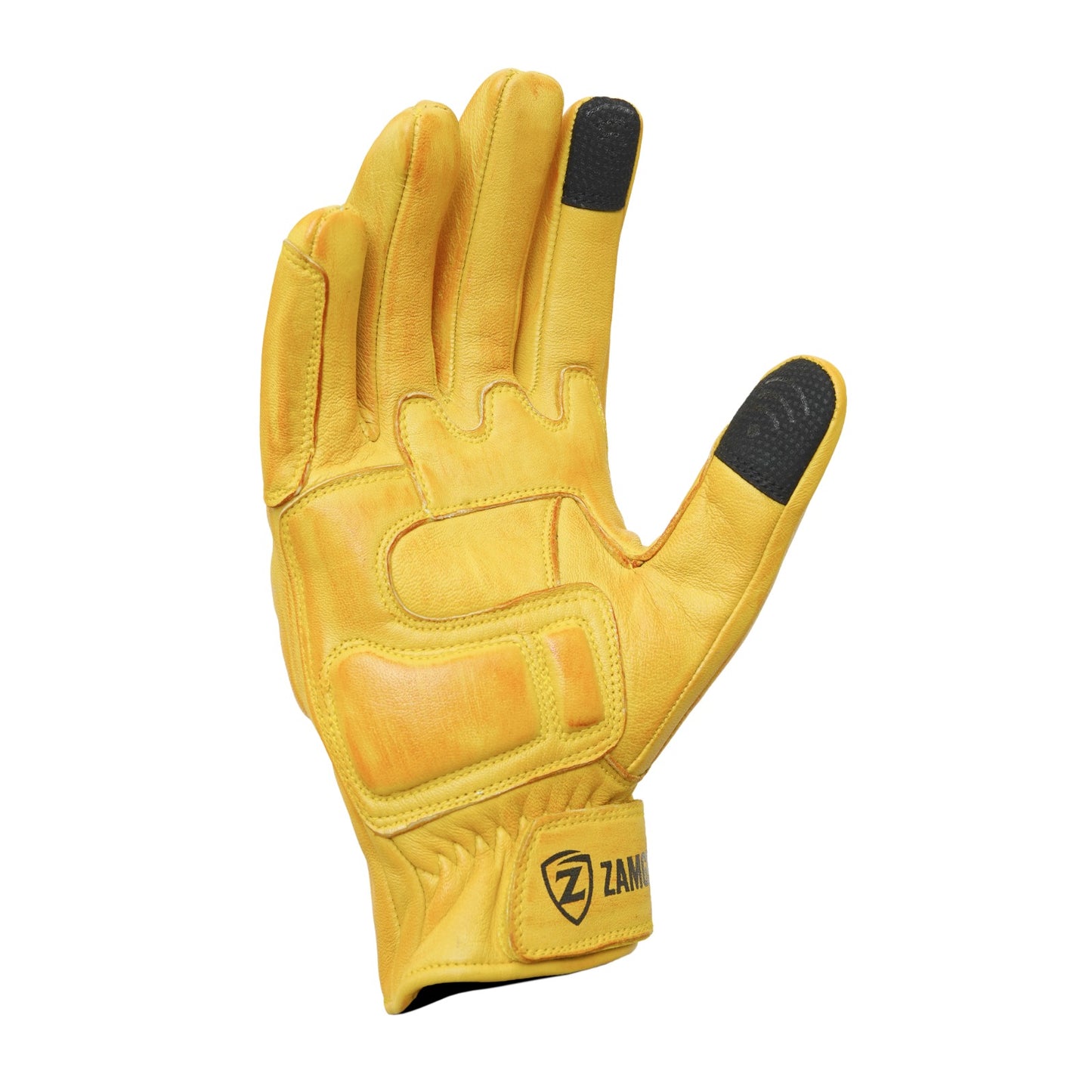 Motorcycle Yellow Leather Gloves Knuckle Protection Touchscreen & Padded Palm ZamGear