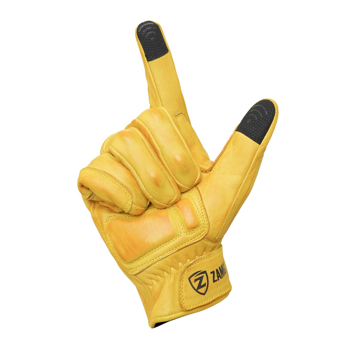 Motorcycle Yellow Leather Gloves Knuckle Protection Touchscreen & Padded Palm ZamGear
